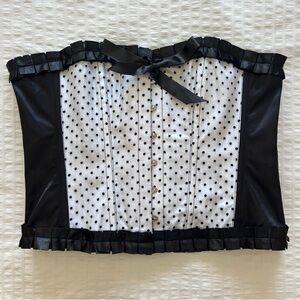 Black and White Polkadot Pin Up Steel Boned Lace Up Corset, 38